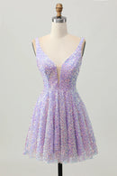 AABEI DRESS For Women Short Prom Dress Sparkly Sequin A Line V-Neck Wide Shoulder Straps Backless Affordable Hot Sale Homecoming Dress