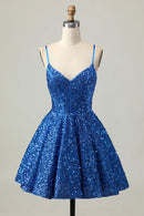 AABEI DRESS For Women Short Prom Dress Sparkly Sequin A Line V Neck Spaghetti Strap Backless Fashion Dress Affordable Hot Sale Homecoming Dress