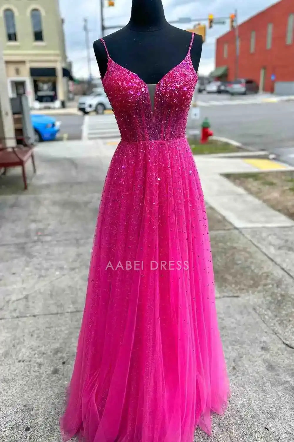 AABEI DRESS Formal Wear Dresses A-Line Spaghetti Strap Deep V Neck Beaded Backless Sparkle Fashion Long Hot Sale Prom Dress