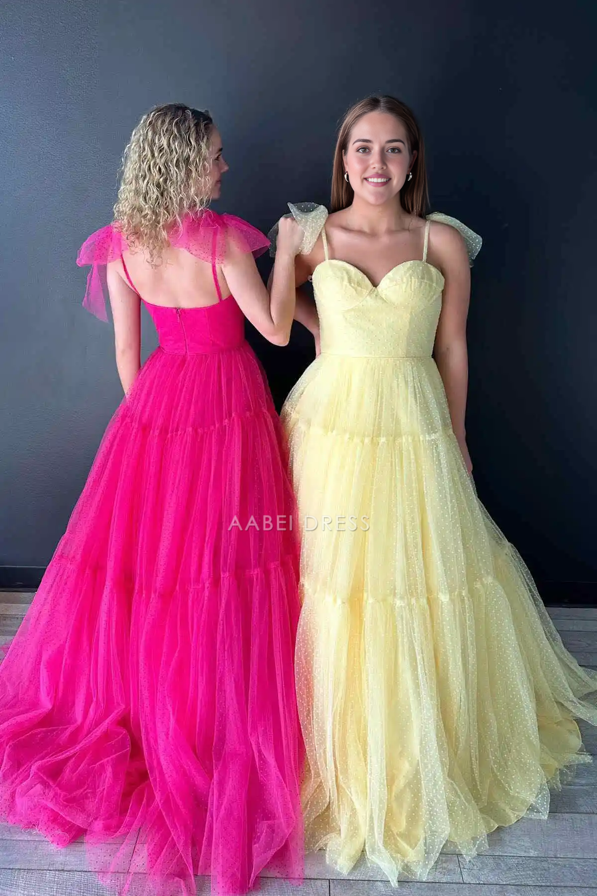 AABEI DRESS Formal Wear Dresses A-Line Straps Swiss Dot Tulle with Bow Tie Backless Fashion Long Hot Sale Prom Dress