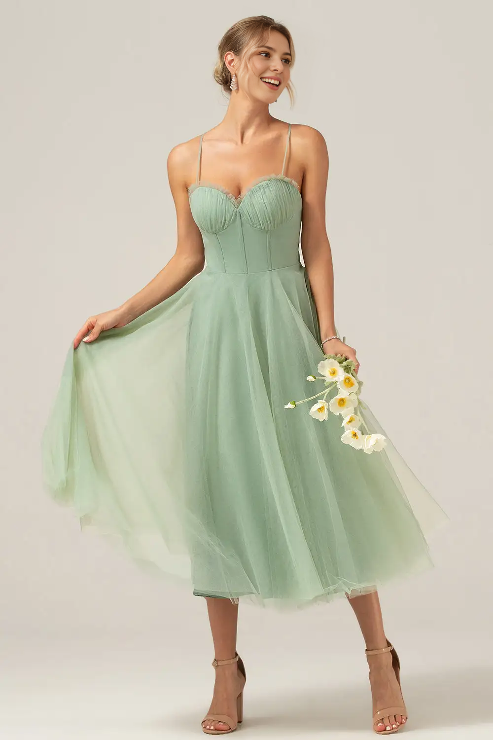 AABEI DRESS Formal Wear Dresses A-Line Sweetheart Neckline Corset Spaghetti Strap Backless Exquisite Tea-Length Hot Sale Prom Dress