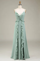 AABEI DRESS Formal Wear Dresses A-Line V-Neck Spaghetti Strap With Ruffles Elegant Hot Sale Prom Dress