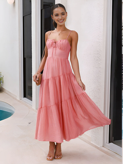 AABEI DRESS Formal Wear Dresses A Line Low-Cut Spaghetti Strap Tiered Elegant Long Dress Hot Sale Prom Dress