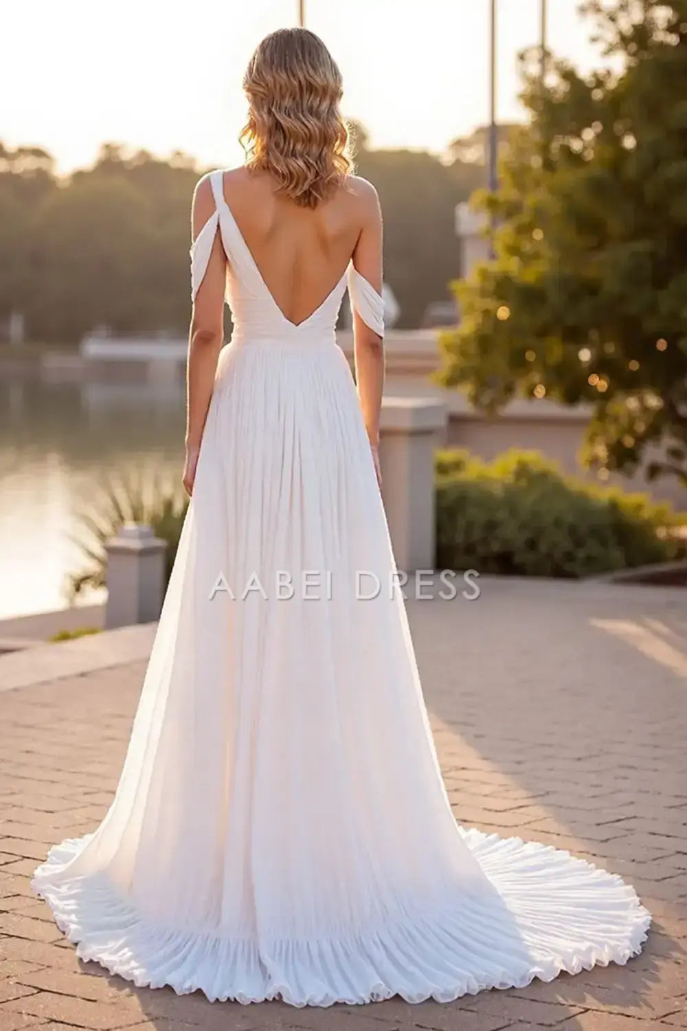 AABEI DRESS Formal Wear Dresses A Line One Shoulder Backless Pleated Boho Sweep Train Elegant Wedding Dress