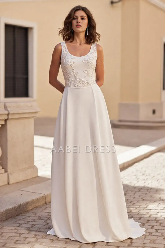 AABEI DRESS Formal Wear Dresses A Line Scoop Neck Sleeveless Boho Appliques Fashion Wedding Dress