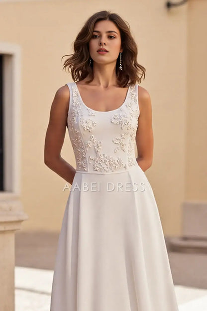 AABEI DRESS Formal Wear Dresses A Line Scoop Neck Sleeveless Boho Appliques Fashion Wedding Dress