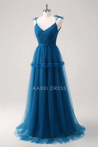 AABEI DRESS Formal Wear Dresses A Line Spaghetti Strap V Neck Pleated Fantastic Long Dress Hot Sale Prom Dress