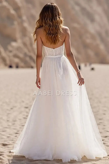 AABEI DRESS Formal Wear Dresses A Line Sweetheart Corset Tulle Backless Sweep Train With Lace Exquisite Wedding Dress