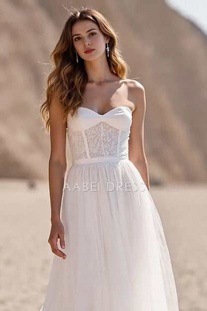AABEI DRESS Formal Wear Dresses A Line Sweetheart Corset Tulle Backless Sweep Train With Lace Exquisite Wedding Dress