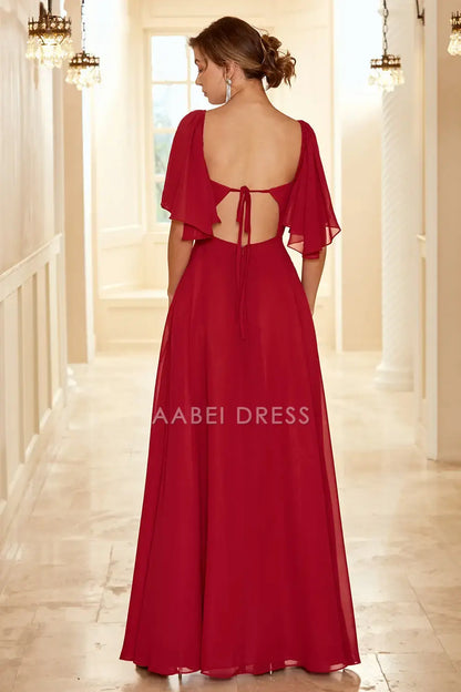 AABEI DRESS Formal Wear Dresses A Line Sweetheart Neckline Flutter Sleeves Side Fork Backless Elegant Hot Sale Prom Dress
