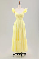 AABEI DRESS Formal Wear Dresses A Line V Neck Ruffled Shoulder Strap Pleated Cute Long Dress Hot Sale Prom Dress