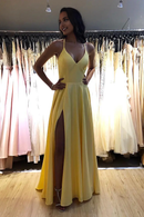 AABEI DRESS Formal Wear Dresses A Line V Neck Spaghetti Straps Criss Cross Backless with Slit Ruched Charming Long Hot Sale Prom Dress