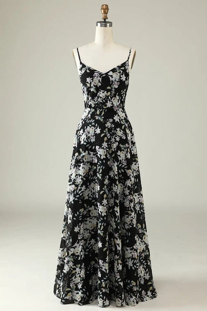 AABEI DRESS Formal Wear Dresses A Line V Neck Spaghetti Straps Retro Flower Printing Elegant Long Dress Hot Sale Prom Dress