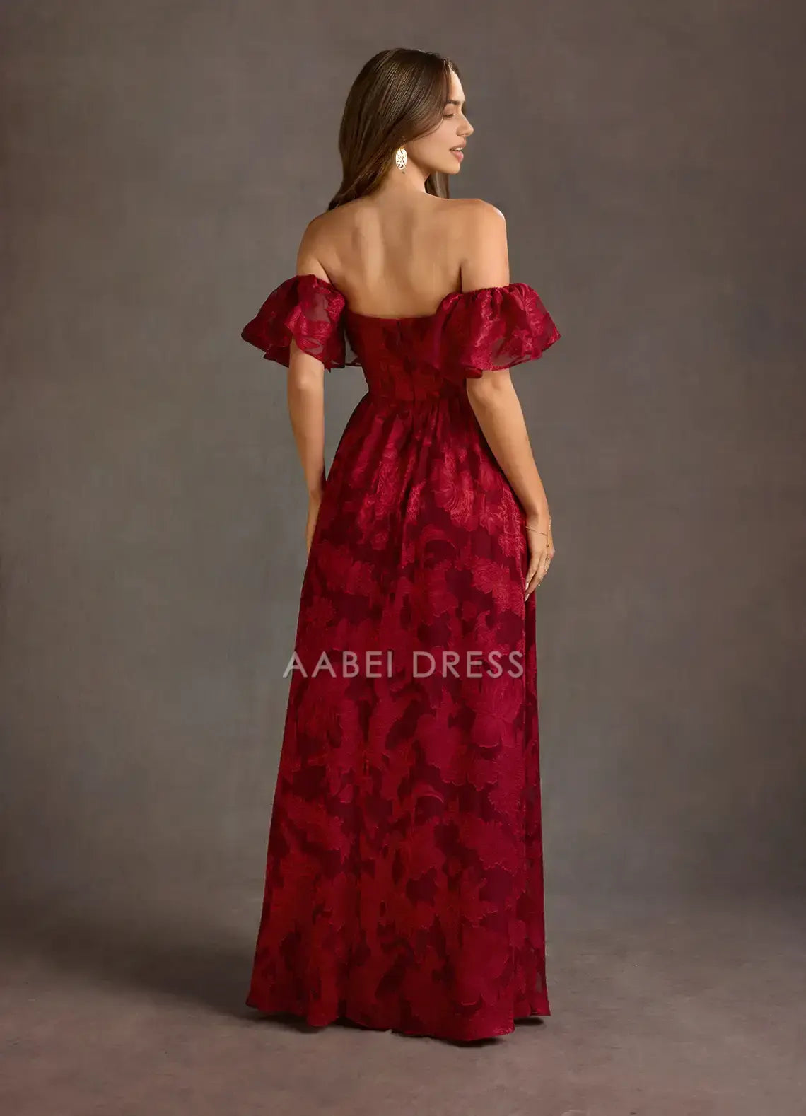 AABEI DRESS Formal Wear Dresses Beautiful Jacquard A Line Off Shoulder Puff Sleeves Side Fork Exquisite Party Dress Hot Sale Prom Dress