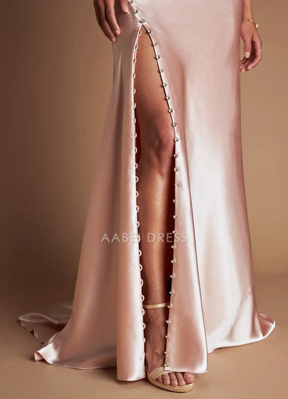 AABEI DRESS Formal Wear Dresses Charming Mermaid Pleated Neckline Off Shoulder Backless Leg Slit With Crystal Buttons Embellished Unique Fashion Party Dress Hot Sale Prom Dress