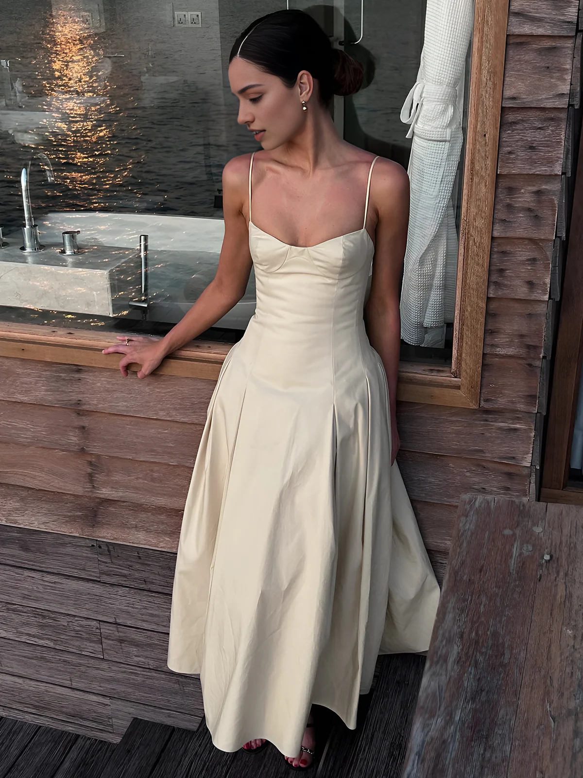 AABEI DRESS Formal Wear Dresses Elegant A Line Low-Cut Spaghetti Strap Pleated Charming Long Dress Hot Sale Prom Dress