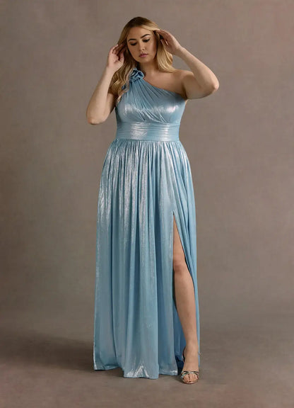 AABEI DRESS Formal Wear Dresses Elegant A Line One Shoulder Side Fork Plus Size Pleated Dress Sparkle Party Dress Hot Sale Prom Dress