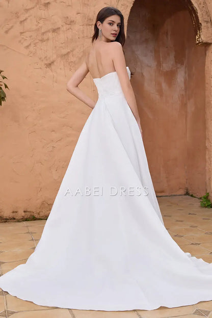 AABEI DRESS Formal Wear Dresses Elegant A Line Strapless Corset Pleated Backless Slit Fashion Simple Wedding Dress
