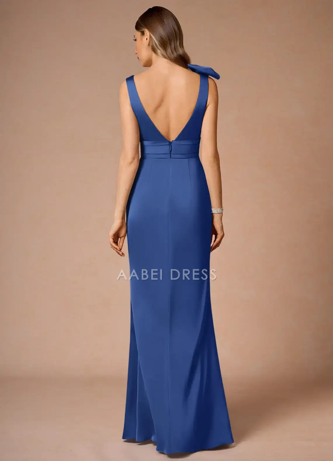 AABEI DRESS Formal Wear Dresses Elegant Mermaid Bow-Accented Shoulder Strap Sleeveless V Neck Pleated Waist Backless Exquisite Party Dress Hot Sale Prom Dress