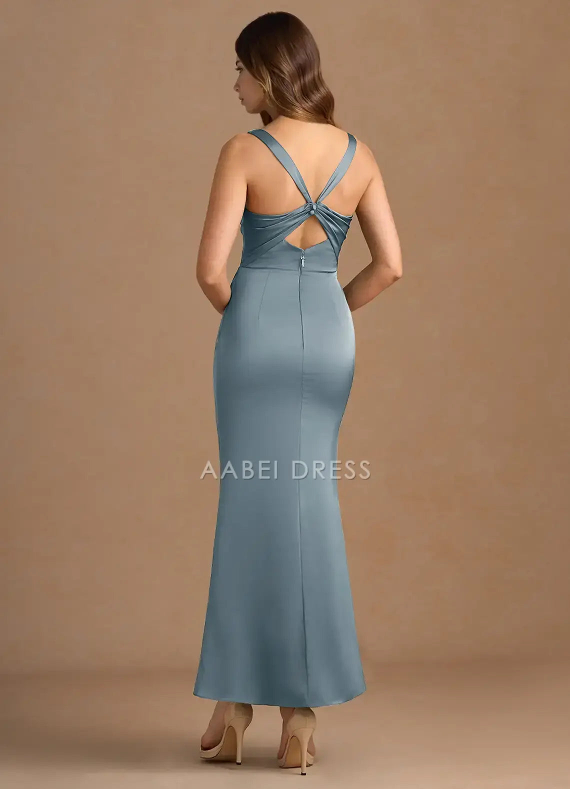 AABEI DRESS Formal Wear Dresses Elegant Sheath Square Neck Wide Shoulder Straps Sleeveless Pleated Keyhole Back Temperament Party Dress Hot Sale Prom Dress