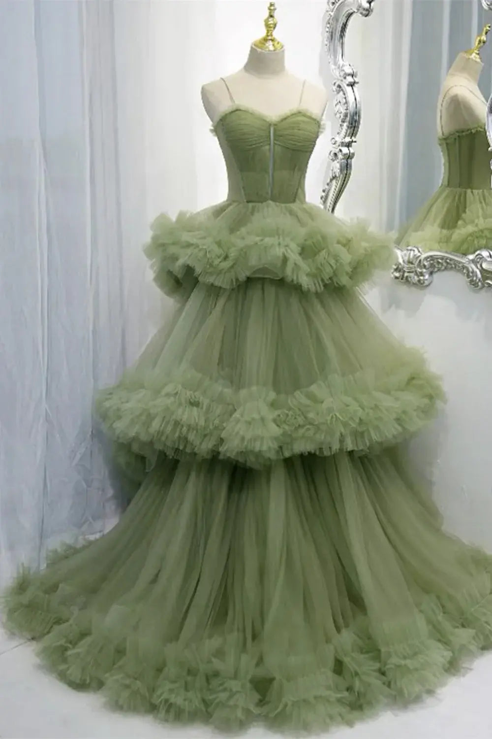 AABEI DRESS Formal Wear Dresses Exquisite A Line Spaghetti Strap Ruched Tiered Tulle Gorgeous Long Hot Sale Prom Dress