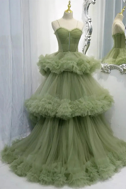 AABEI DRESS Formal Wear Dresses Exquisite A Line Spaghetti Strap Ruched Tiered Tulle Gorgeous Long Hot Sale Prom Dress