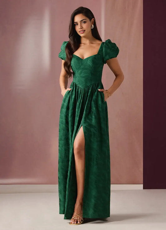 AABEI DRESS Formal Wear Dresses Exquisite Jacquard A Line Sweetheart Neckline Puff Sleeves Side Fork Retro Party Dress Hot Sale Prom Dress