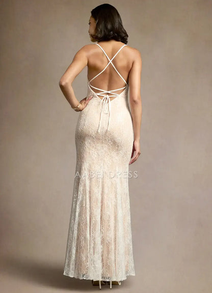 AABEI DRESS Formal Wear Dresses Exquisite Lace Mermaid Plunging V-Neckline Spaghetti Strap Side Fork Lace Up Backless Elegant Party Dress Hot Sale Prom Dress