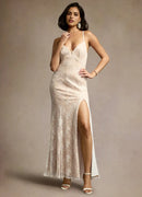 AABEI DRESS Formal Wear Dresses Exquisite Lace Mermaid Plunging V-Neckline Spaghetti Strap Side Fork Lace Up Backless Elegant Party Dress Hot Sale Prom Dress