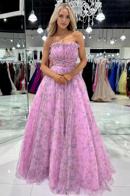 AABEI DRESS Formal Wear Dresses Gorgeous A-Line Strapless Floral Print Ruched Elegant Long Hot Sale Prom Dress