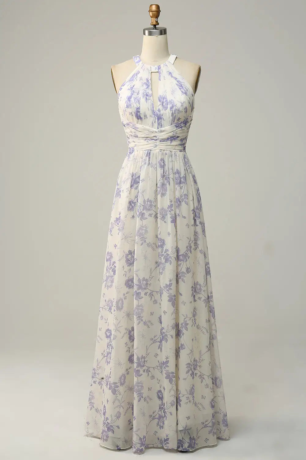 AABEI DRESS Formal Wear Dresses Gorgeous A Line Halter Sleeveless Pleated Backless Retro Floral Printing Hot Sale Prom Dress