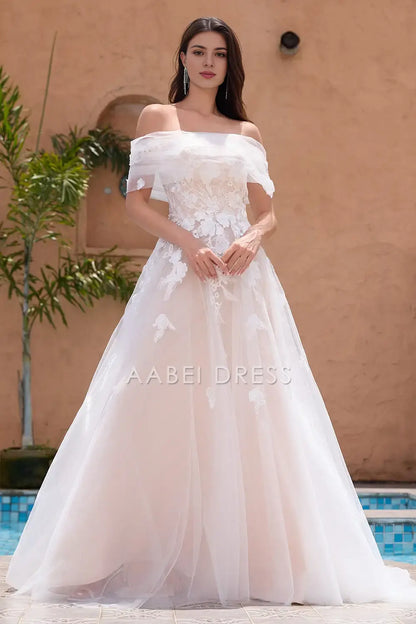 AABEI DRESS Formal Wear Dresses Gorgeous A Line Off The Shoulder Backless Tulle Lace Applique Exquisite Wedding Dress