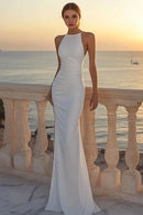 AABEI DRESS Formal Wear Dresses Mermaid Round Neck Pleated Elegant Simple Wedding Dress