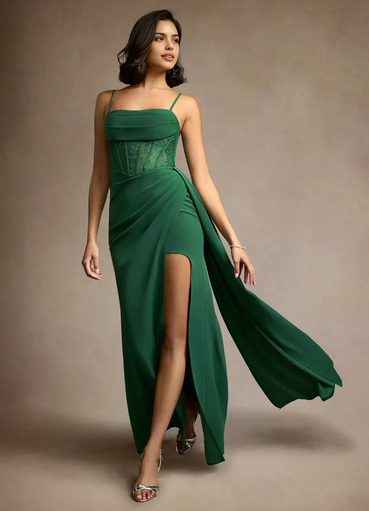 AABEI DRESS Formal Wear Dresses Mermaid Spaghetti Strap Pleated Neckline Lace Splicing Side Fork Fashion Party Dress Hot Sale Prom Dress