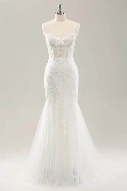 AABEI DRESS Formal Wear Dresses Mermaid Spaghetti Straps Lace Applique Corset Backless Lace-Up Exquisite Wedding Dress