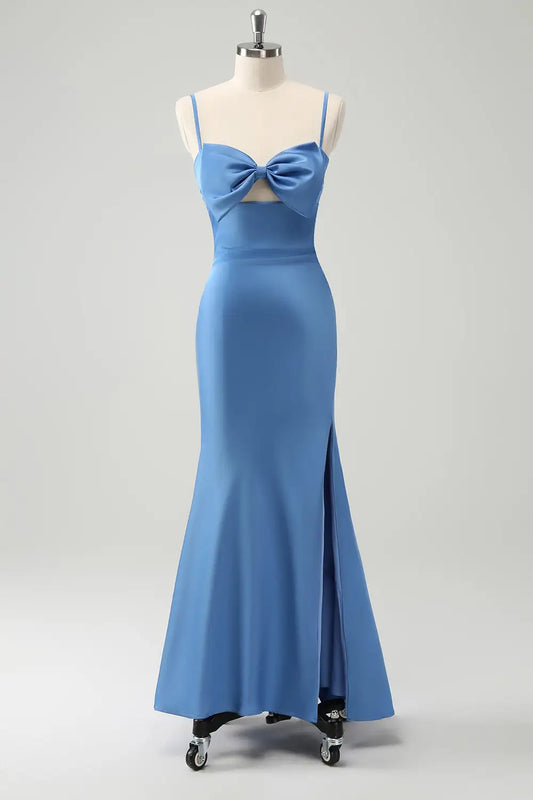AABEI DRESS Formal Wear Dresses Mermaid Spaghetti Straps With Bowknot Side Fork Cute Long Dress Hot Sale Prom Dress