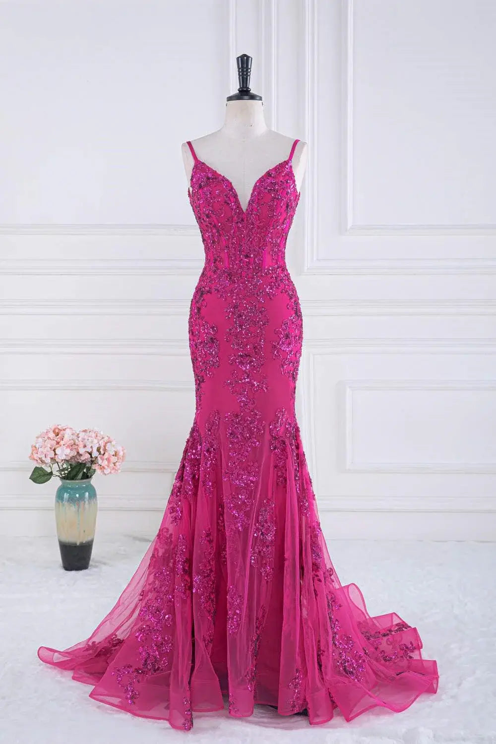 AABEI DRESS Formal Wear Dresses Mermaid V-Neck Spaghetti Strap V Back Sequin Appliques Exquisite Hot Sale Prom Dress