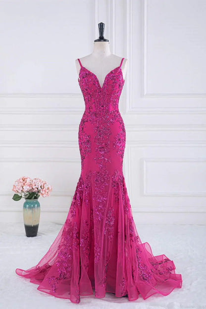 AABEI DRESS Formal Wear Dresses Mermaid V-Neck Spaghetti Strap V Back Sequin Appliques Exquisite Hot Sale Prom Dress