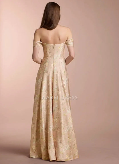 AABEI DRESS Formal Wear Dresses Retro Printing A Line Off Shoulder Sweetheart Neckline Ruched Elegant Party Dress Hot Sale Prom Dress