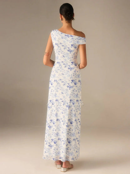 AABEI DRESS Formal Wear Dresses Sheath Asymmetrical Drop Shoulder Retro Printing Floral Exquisite Hot Sale Prom Dress