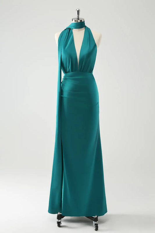 AABEI DRESS Formal Wear Dresses Sheath Halter Deep V-Neck Backless With Slit Backless Fashion Long Dress Hot Sale Prom Dress