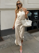 AABEI DRESS Formal Wear Dresses Sheath Rosette Halter Sleeveless Backless Fashion Long Dress Hot Sale Prom Dress