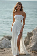 AABEI DRESS Formal Wear Dresses Sheath Strapless Pleated Long Dinner Dress Slit Fashion Wedding Dress