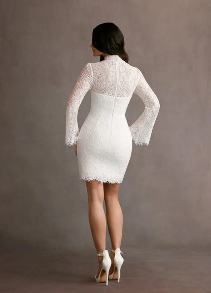 AABEI DRESS Formal Wear Dresses Short Prom Dress Lace Sheath High Collar Long Scalloped Sleeves Elegant Hot Sale Homecoming Dress