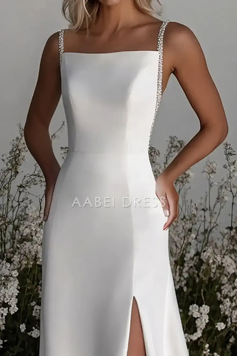 AABEI DRESS Formal Wear Dresses Simple Sheath Beadwork Spaghetti Strap Side Fork Elegant Wedding Dress