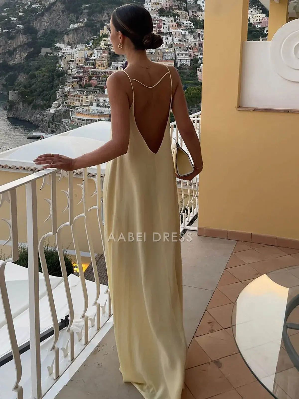 AABEI DRESS Formal Wear Dresses Straight Round Neck Hollow Out Backless Vacation Simple Long Dress Hot Sale Prom Dress