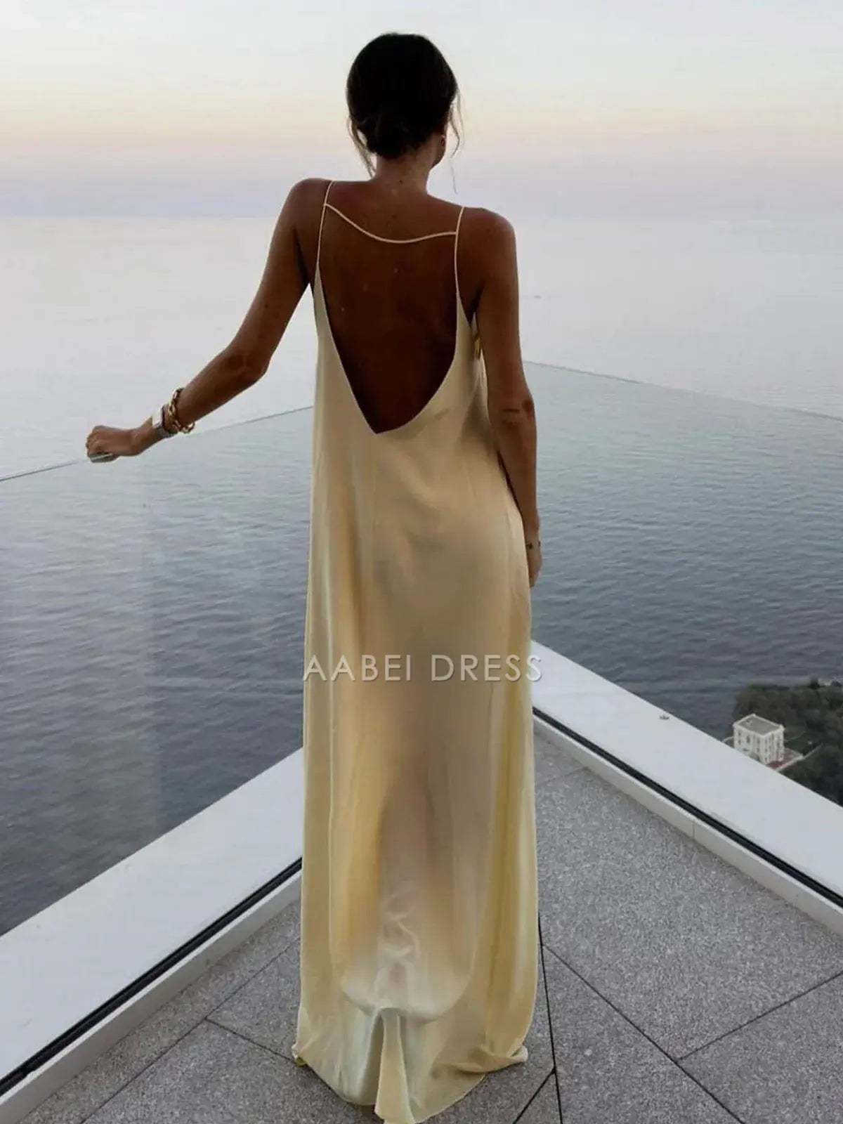 AABEI DRESS Formal Wear Dresses Straight Round Neck Hollow Out Backless Vacation Simple Long Dress Hot Sale Prom Dress