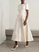 AABEI DRESS Formal Women's Dresses A-Line Crew Neck Short Sleeve Elegant Tea-Length with Appliques Prom Dress