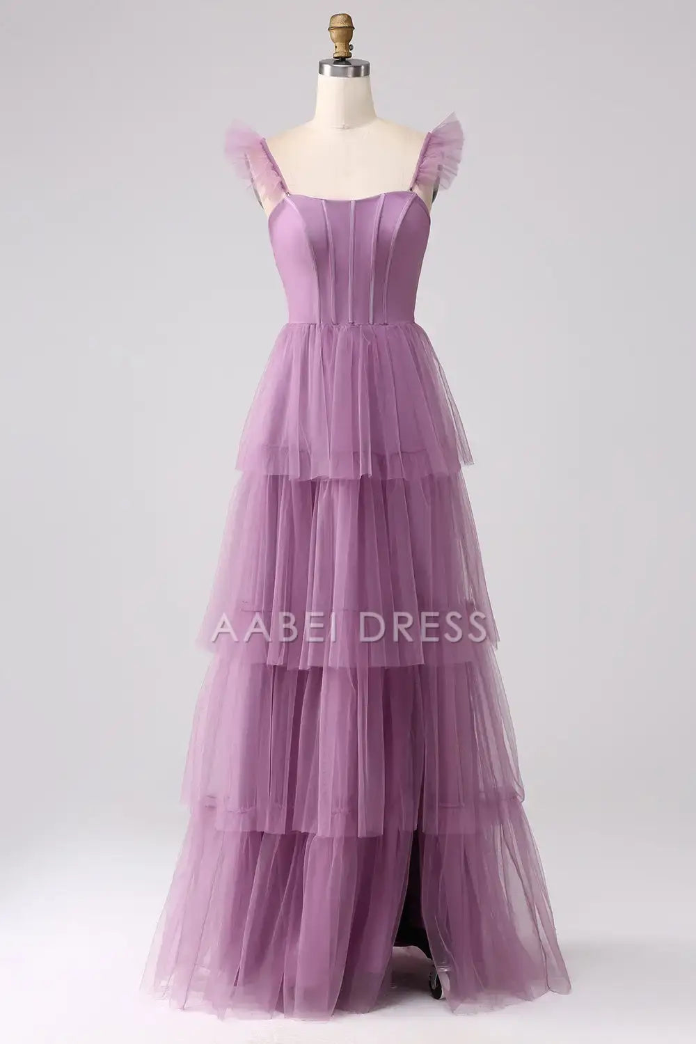 AABEI DRESS Formal Women's Dresses A Line Spaghetti Strap Tulle Tiered Pleated Backless With Slit Fantastic Long Prom Dress