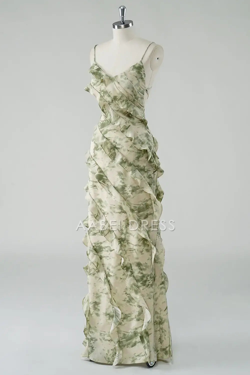 AABEI DRESS Formal Women's Dresses A Line Spaghetti Straps Printing Tiers Ruched Backless Fashion Long Prom Dress